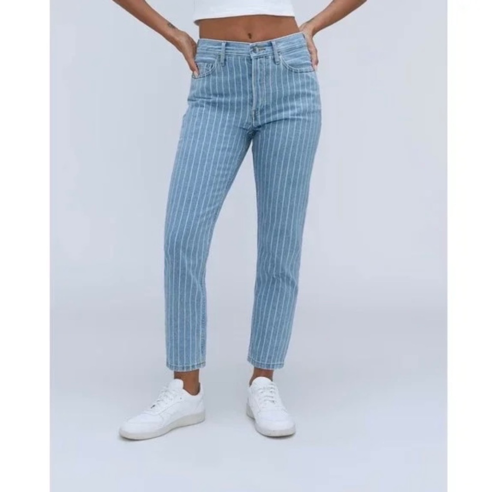 Everlane Women's Size 27 Ankle Blue Pinstripe 90s Cheeky Straight Leg Jeans